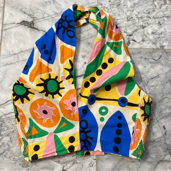 ZARA Colorful Cotton Abstract Batik African Print Halter Crop Top - Picture 3 of 8